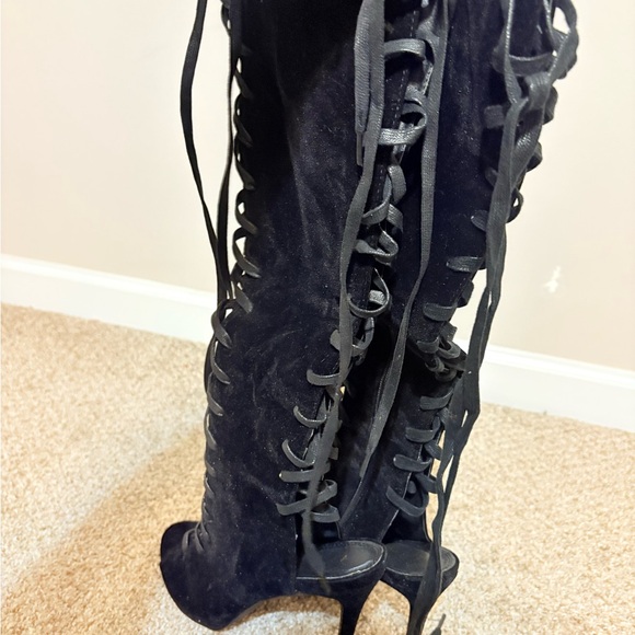 Black Heeled Boots with Lace-Up Design and High Stiletto Heel - Picture 6 of 6